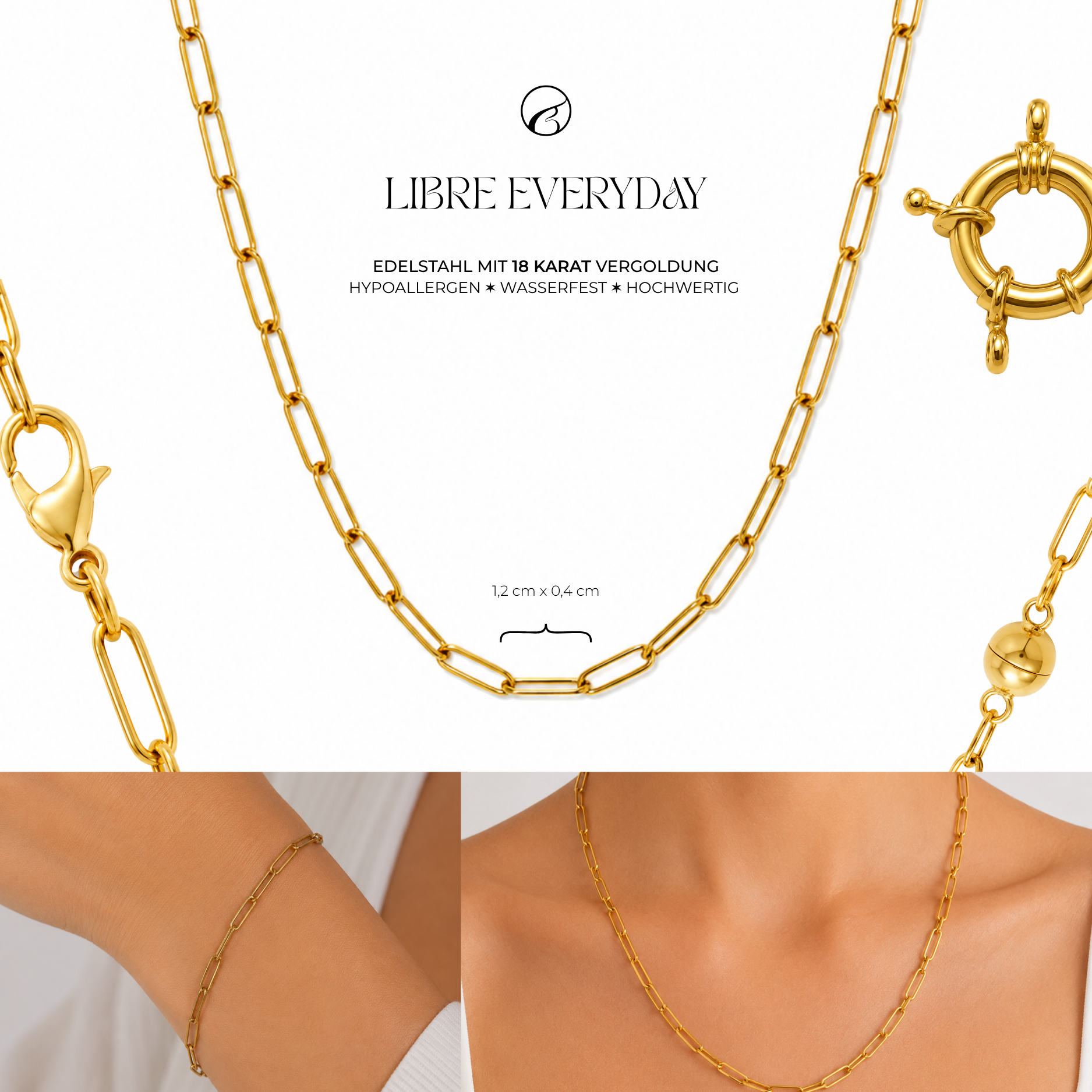 LIBRE EVERYDAY Gliederkette für Charms | Edelstahl 18K vergoldet