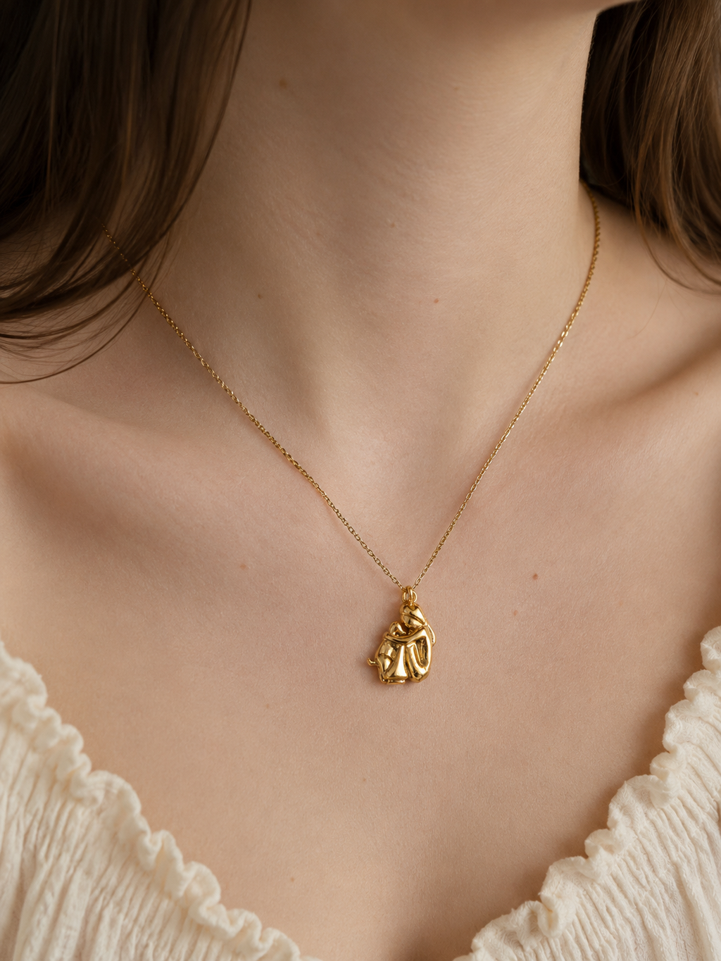 Mädchen mit Hund Charm 3D Figur Anhänger | Edelstahl 18K vergoldet