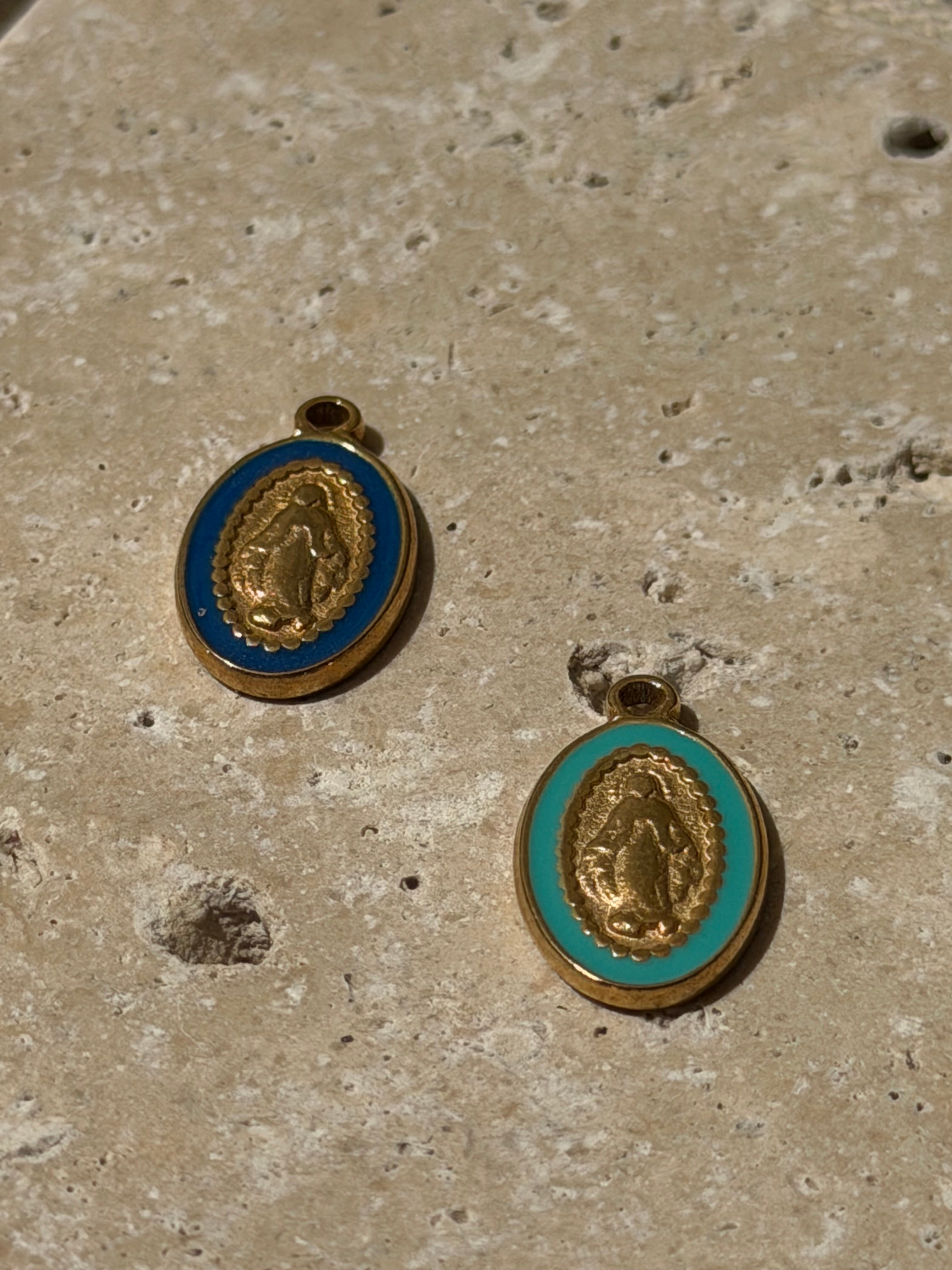 Kleines Maria-Medaillon mit Emaille | Edelstahl 18K vergoldet
