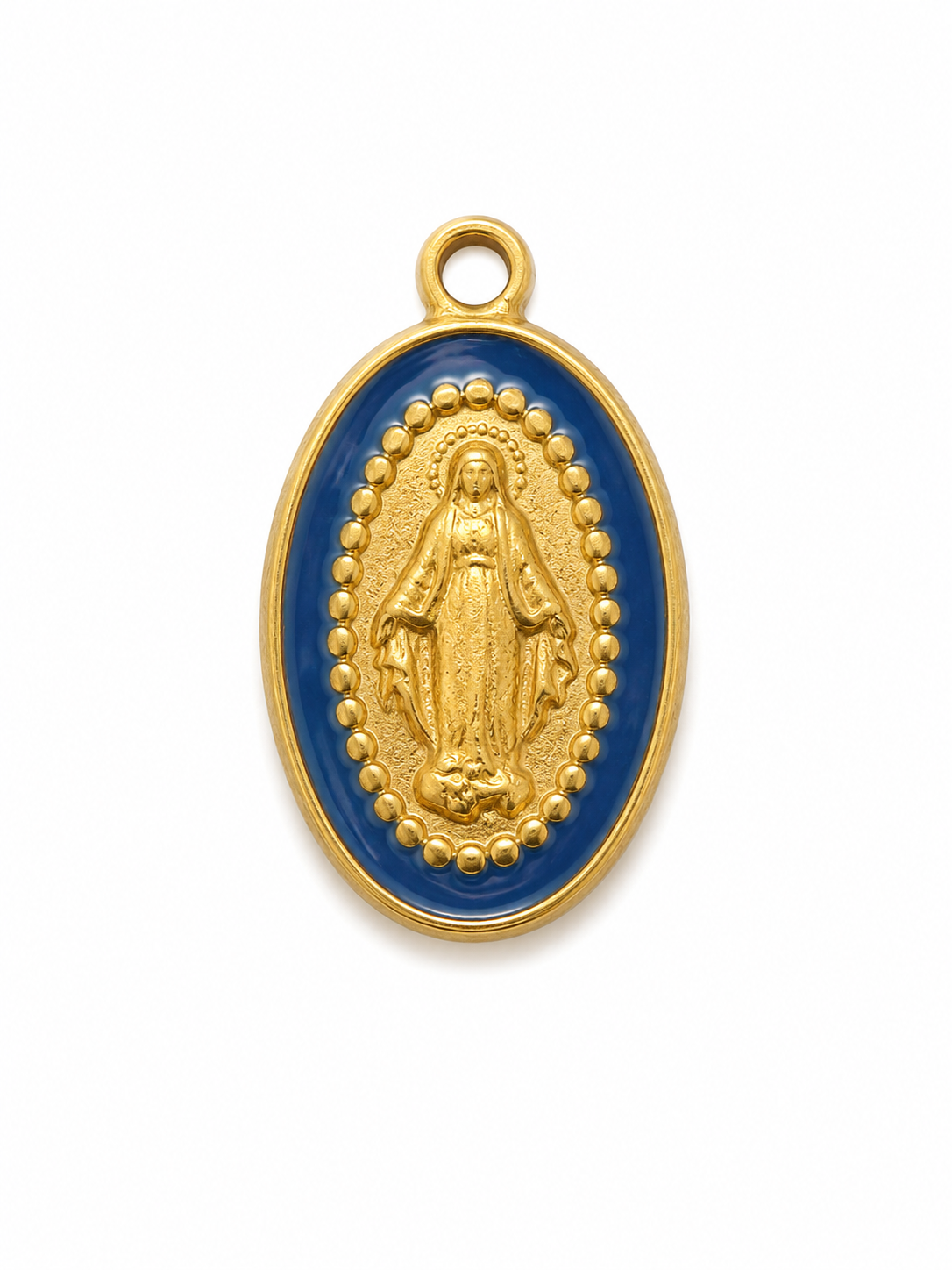 Kleines Maria-Medaillon mit Emaille | Edelstahl 18K vergoldet