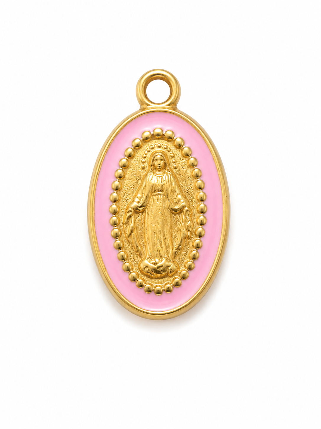 Kleines Maria-Medaillon mit Emaille | Edelstahl 18K vergoldet
