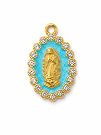 Maria-Medaillon blau mit Zirkonia-Rand – Vintage Anhänger | 18K vergoldet