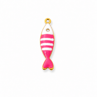 Gestreifter mini Fisch Anhänger pink – Maritimer Coastal Charm | 18K vergoldet