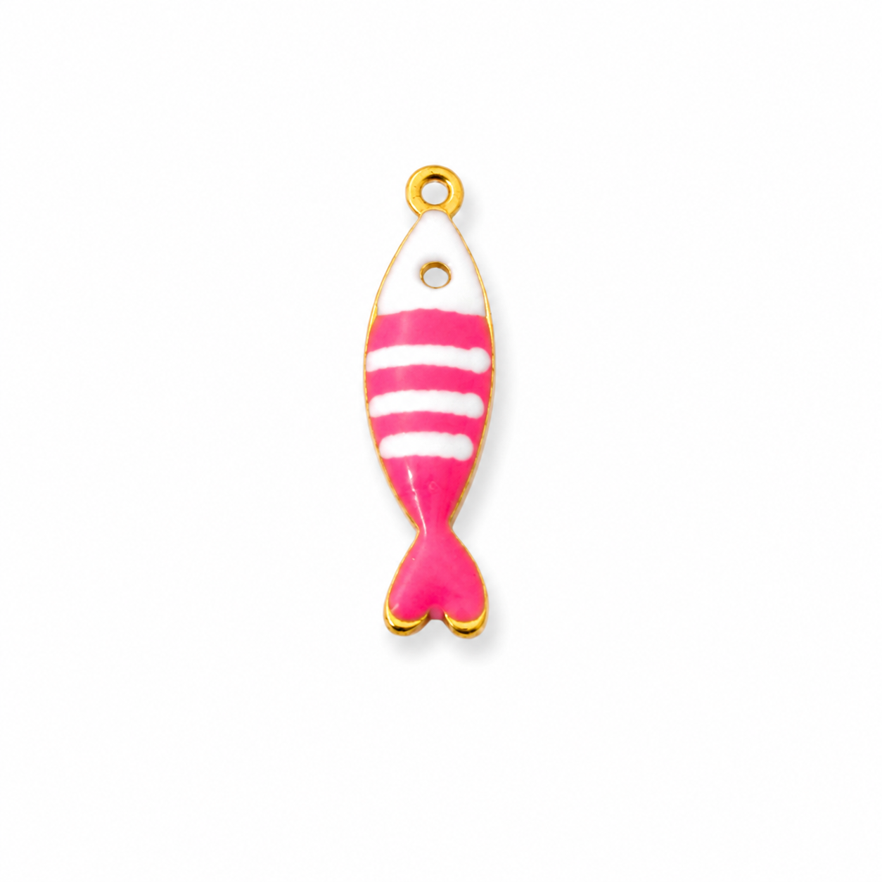 Gestreifter mini Fisch Anhänger pink, 18 Karat vergoldeter Edelstahl, von BARLA