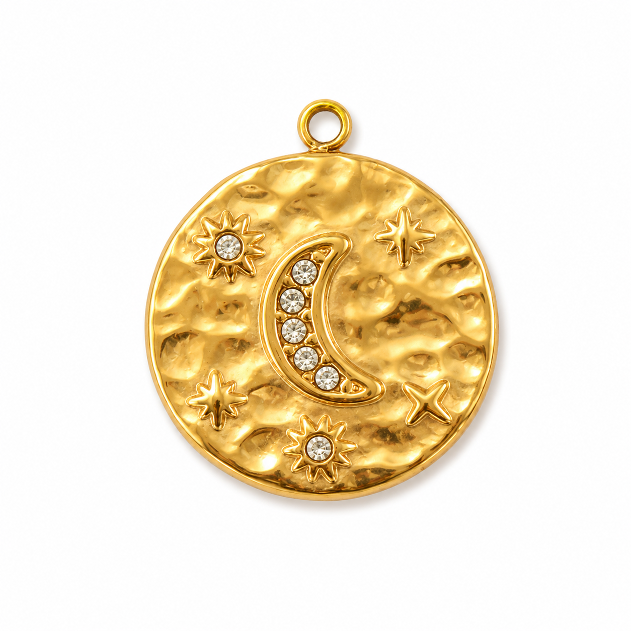 Mond Amulett Anhänger mit Zirkonia in Micro Pavé, 18K vergoldet