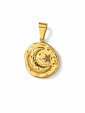 Mond-Medaillon Charm mit blauem Zirkonia | Edelstahl 18K vergoldet