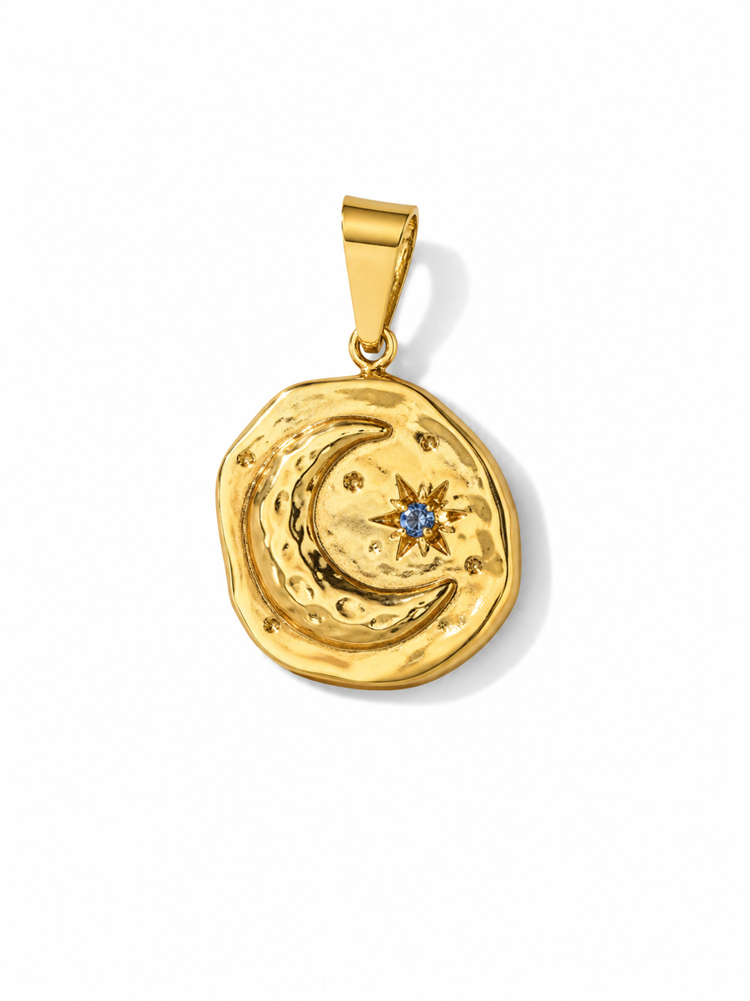 Mond-Medaillon Charm mit blauem Zirkonia | Edelstahl 18K vergoldet