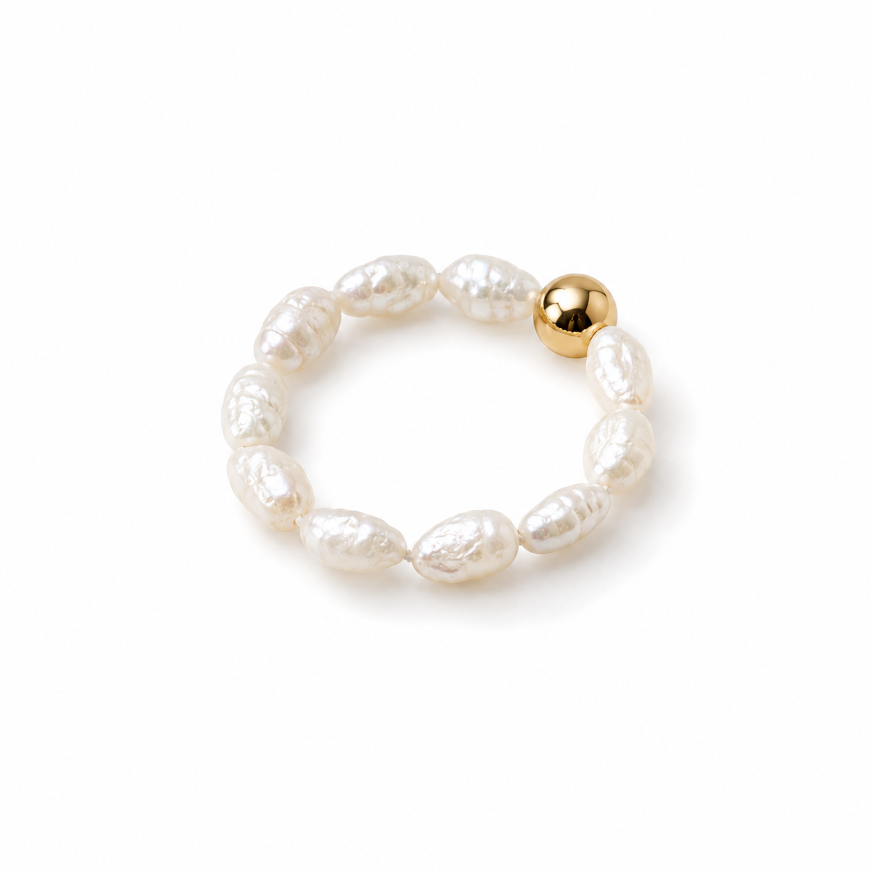 Pearl Balance Ring elastisch | Süßwasserperlen & Edelstahl 18K vergoldet
