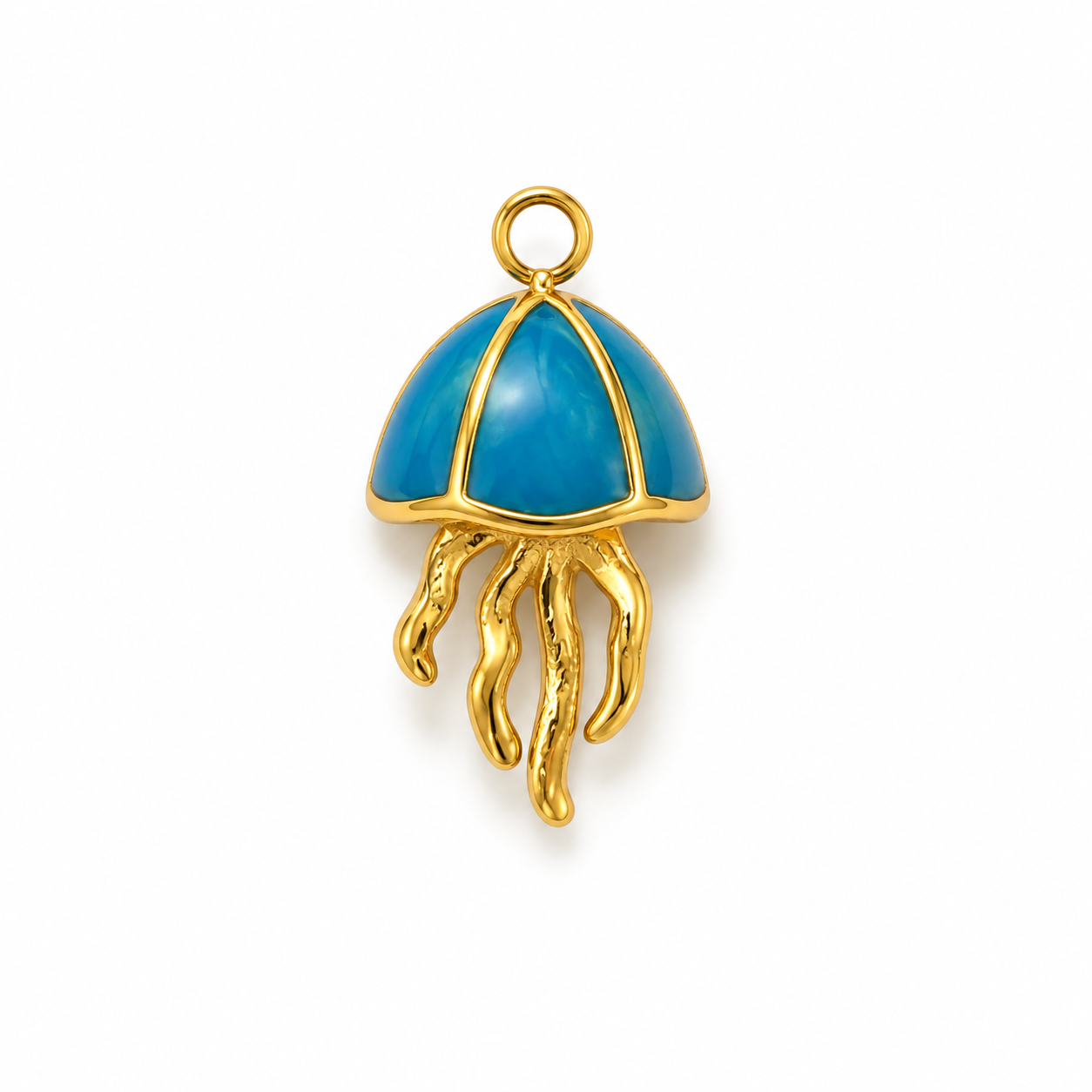 Qualle Anhänger mit blauer Emaille, 18K vergoldet