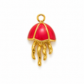 Qualle Anhänger mit roter Emaille, 18K vergoldet