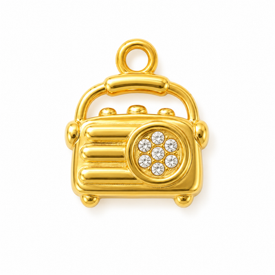 Retro Radio Anhänger Gold – Vintage Charm mit Zirkonia | 18K Echtgold plattiert