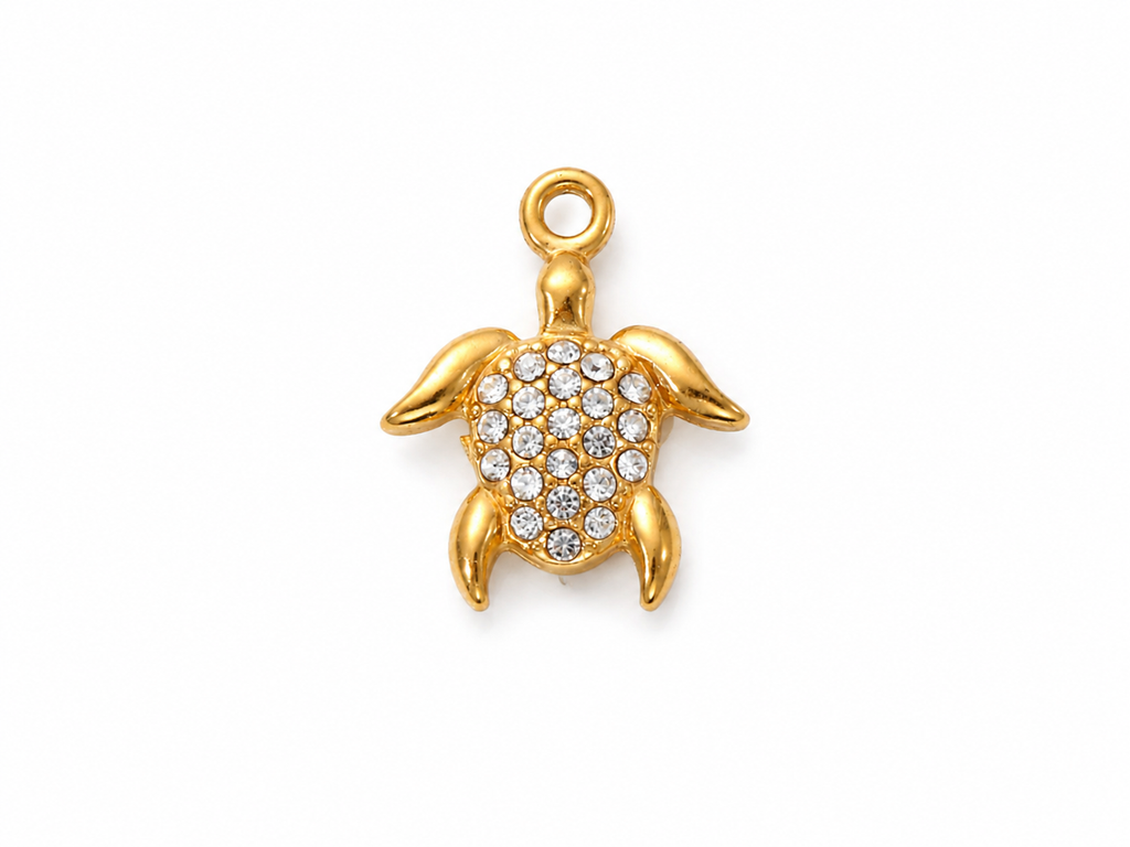 Schildkröten-Charm mit Zirkonia | Edelstahl 18K vergoldet