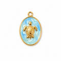 Schildkröten Medaillon Anhänger mit blauer Emaille, 18K vergoldet