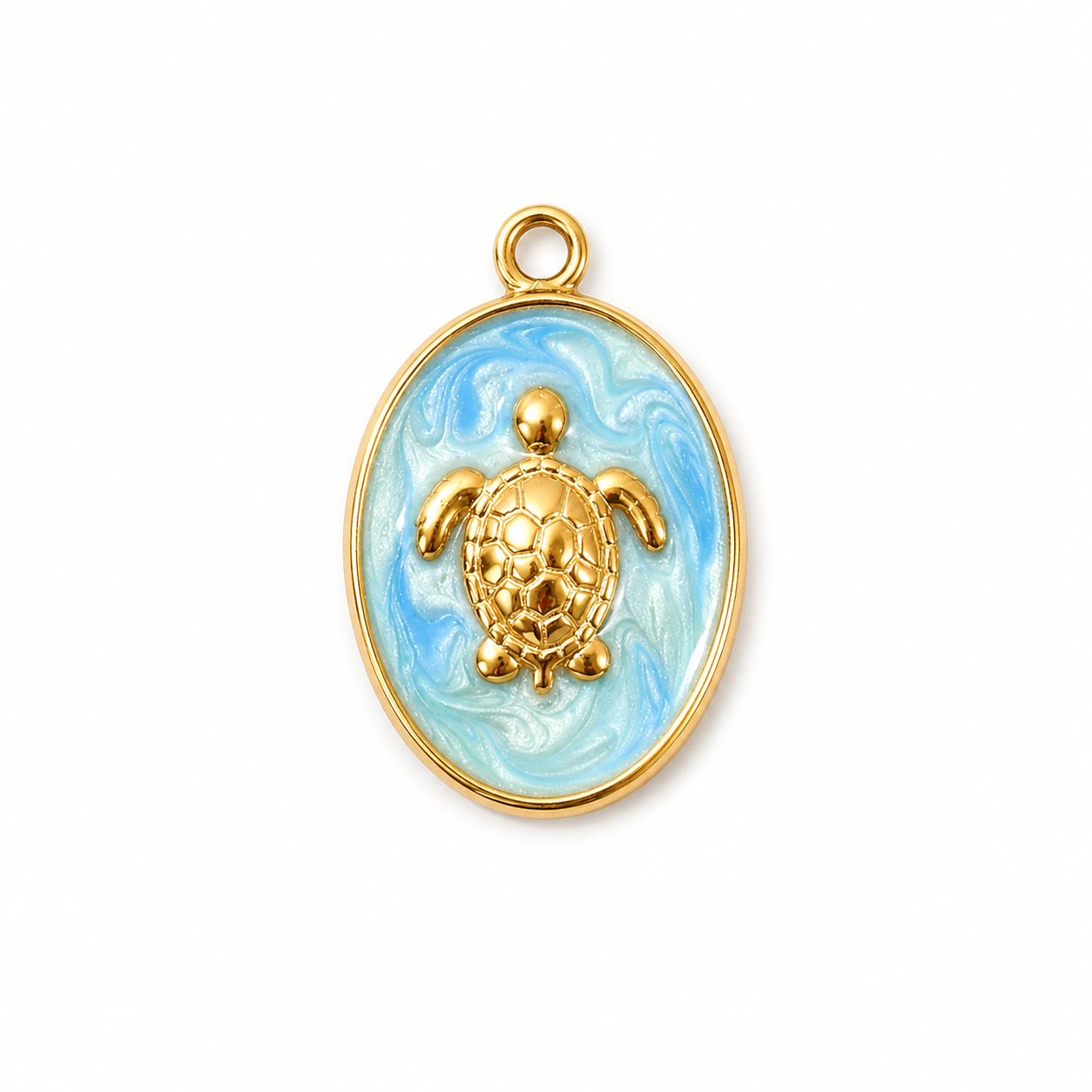 Schildkröten Medaillon Anhänger mit blauer Emaille, 18K vergoldet