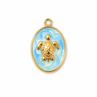 Schildkröte Medaillon Gold – Großer Maritimer Charm in 2 Farben | 18K vergoldet