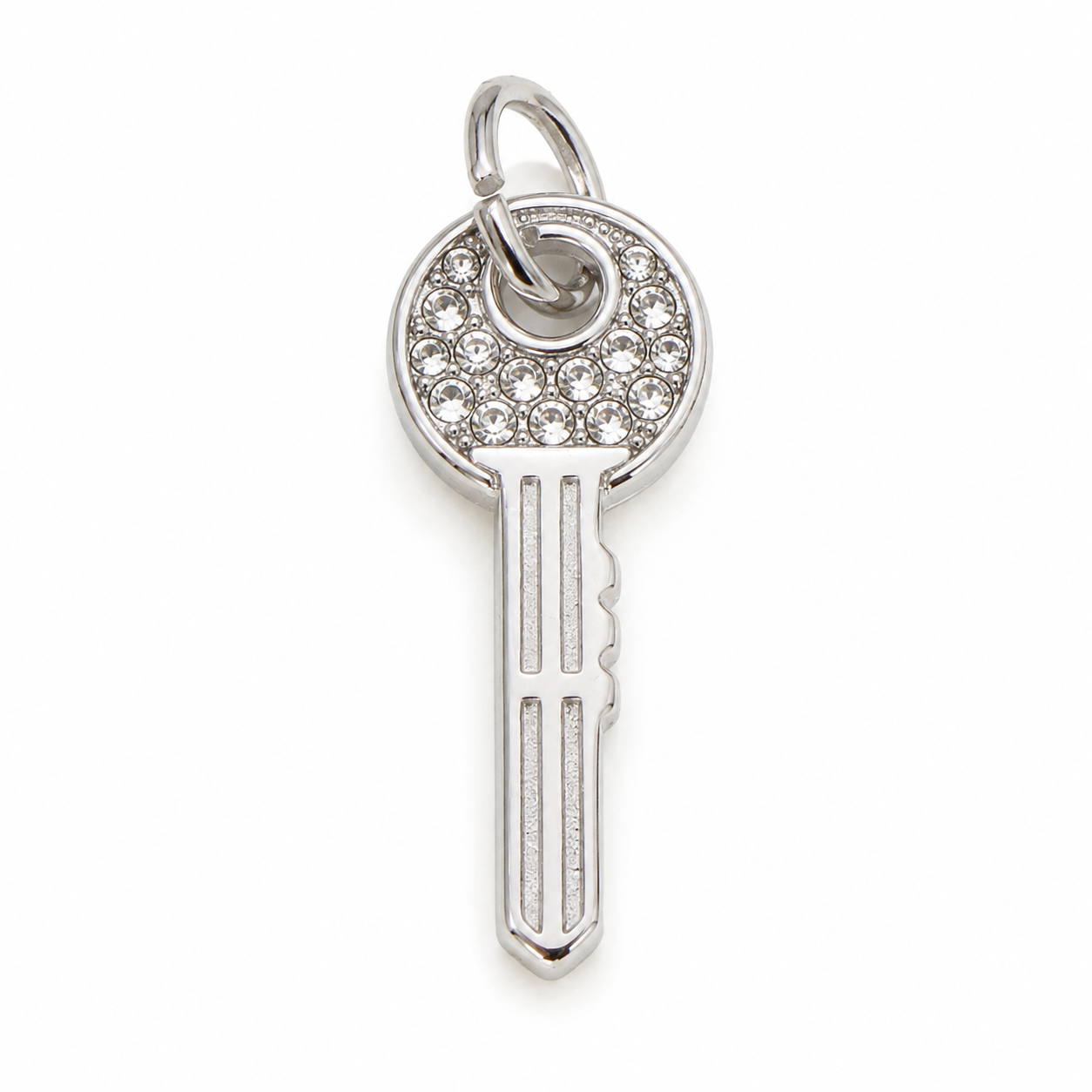 Schlüssel Anhänger mit Zirkonia aus Edelstahl in Silber