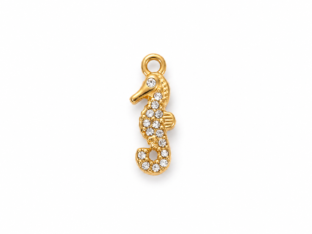Seepferdchen-Charm mit Zirkonia | Edelstahl 18K vergoldet