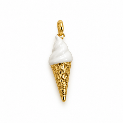 Eiswaffel-Charm Anhänger Gold – Vanille mit weißer Emaille