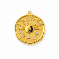 Galaxis Sonnen-Charm – Sterne mit dunkelblauen Zirkonia | Edelstahl 18K vergoldet