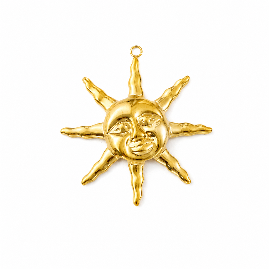Großer Sonnengesicht-Anhänger | Edelstahl 18K vergoldet