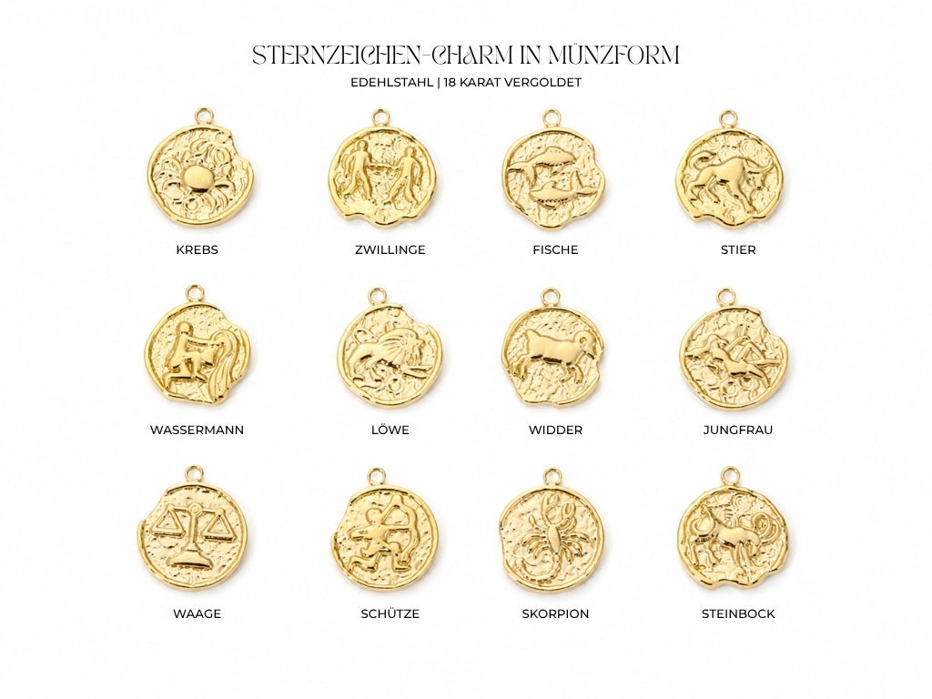 Sternzeichen-Charm in Münzform | Edelstahl 18K vergoldet