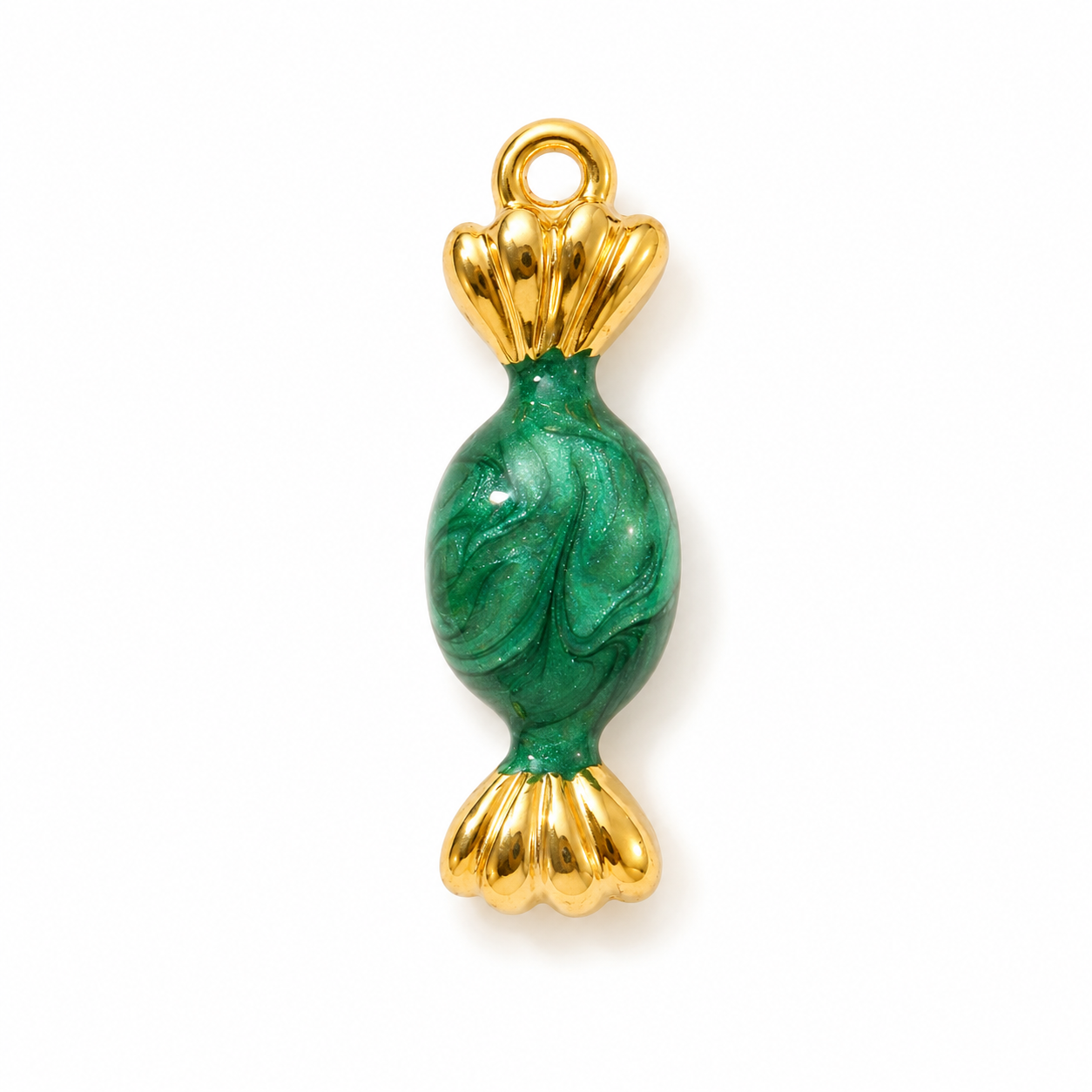 Bonbon Anhänger in Grün mit Perlmutt-Emaille, 18K vergoldet