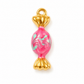 Bonbon Anhänger in Pink mit Perlmutt-Emaille, 18K vergoldet
