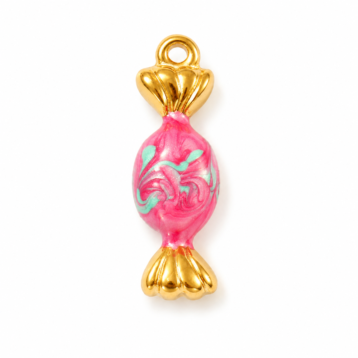 Bonbon Anhänger in Pink mit Perlmutt-Emaille, 18K vergoldet