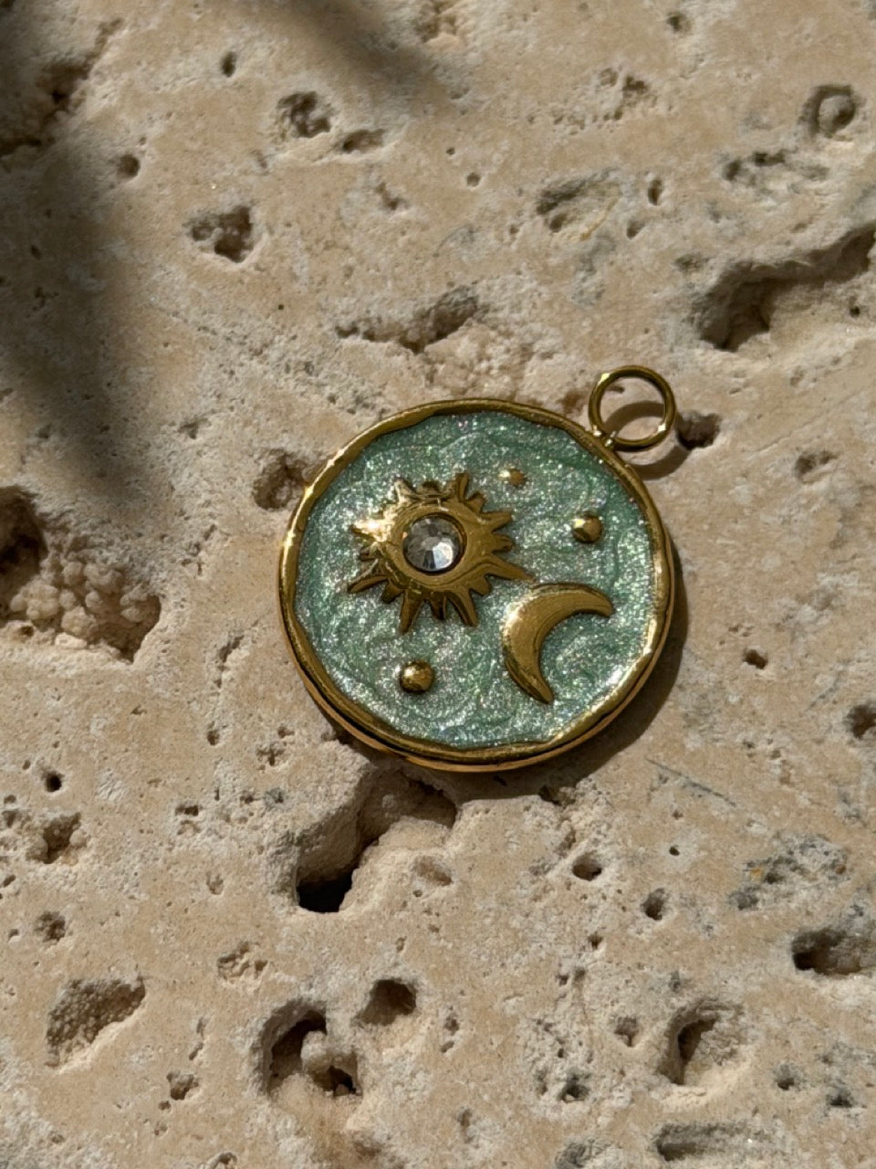 Edelstahl Charm Galaxis mit Sonne & Mond | 18K vergoldet