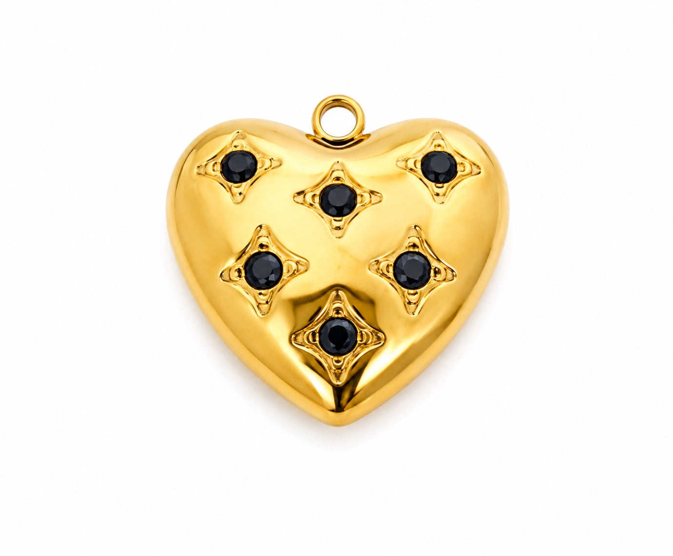 Dickes Herz-Charm mit Zirkonia | Edelstahl 18K vergoldet