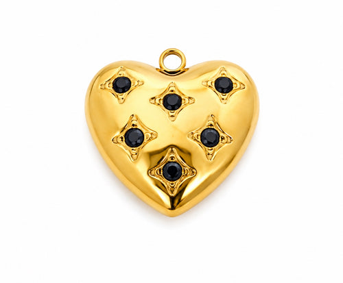 Dickes Herz-Charm mit Zirkonia | Edelstahl 18K vergoldet