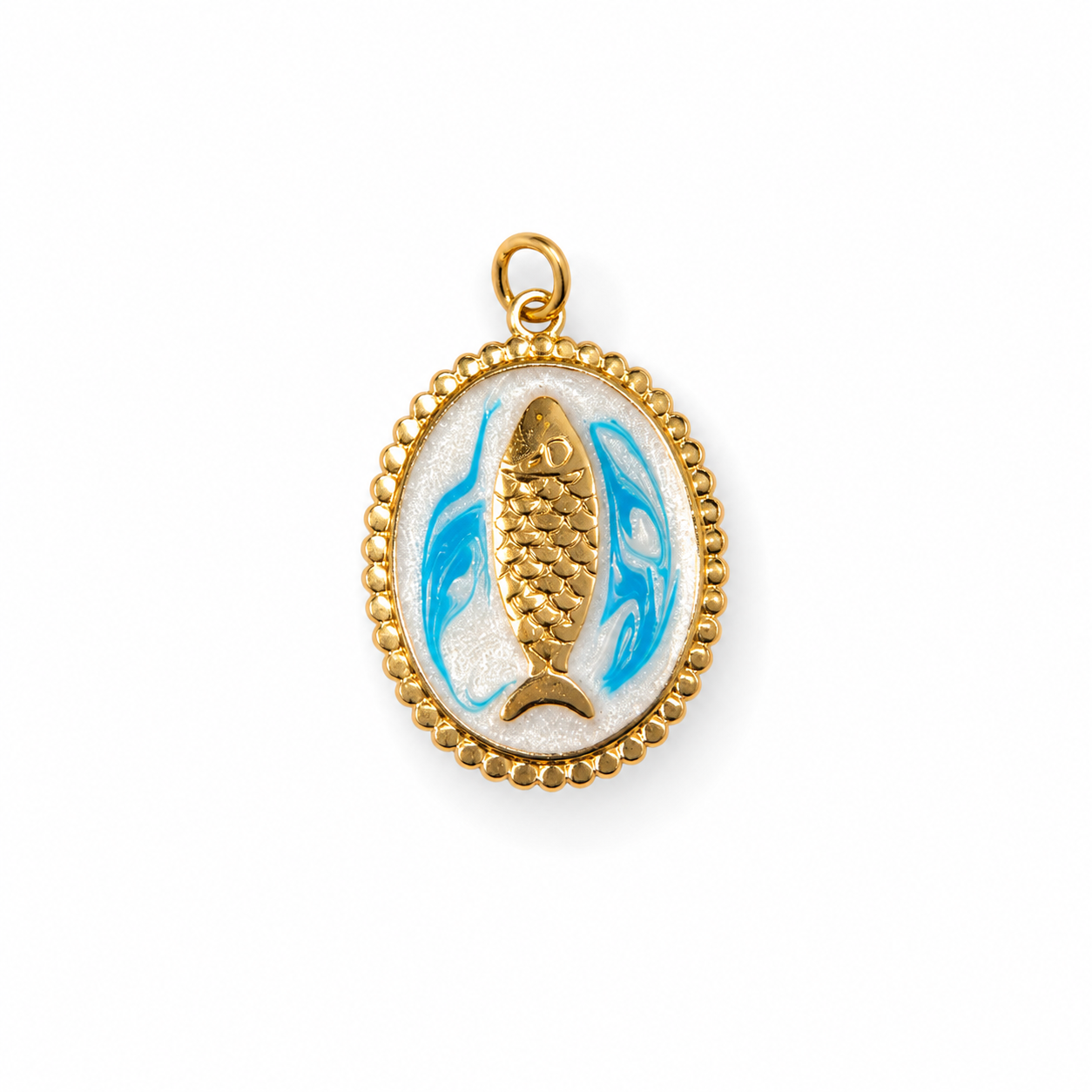 Fisch Medaillon Charm – Maritimer Anhänger mit Emaille in 3 Farben | 18K vergoldet