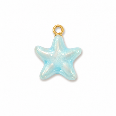 Seestern Anhänger Gold – 3D Charm in Babyblau | 18K vergoldet