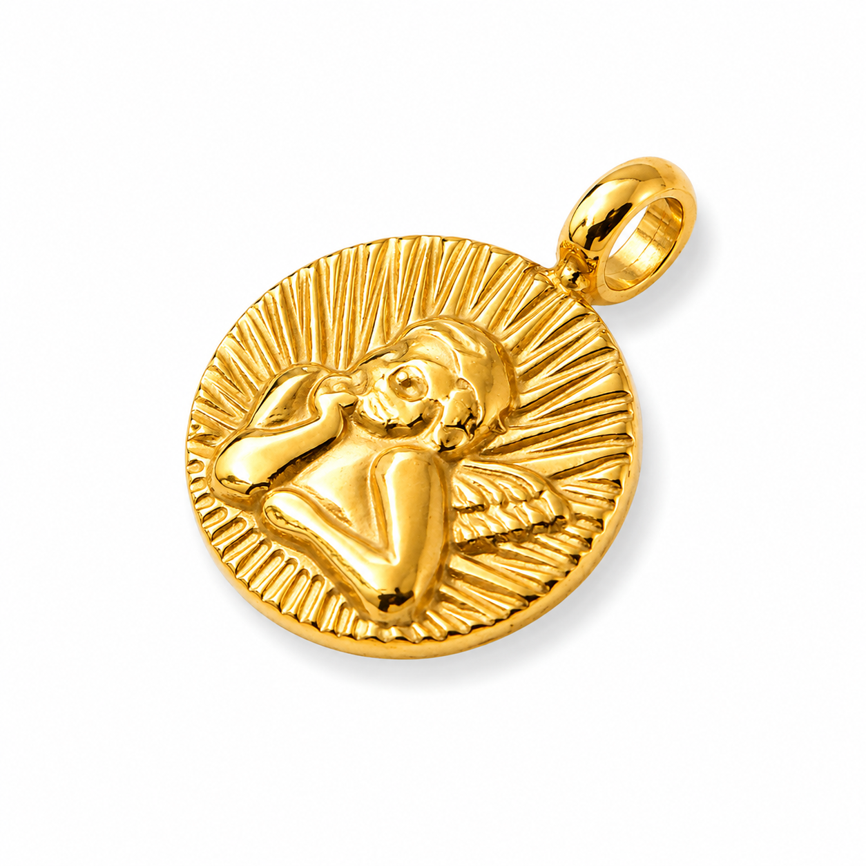 Goldenes Engel Medaillon Anhänger, 18K plattiert