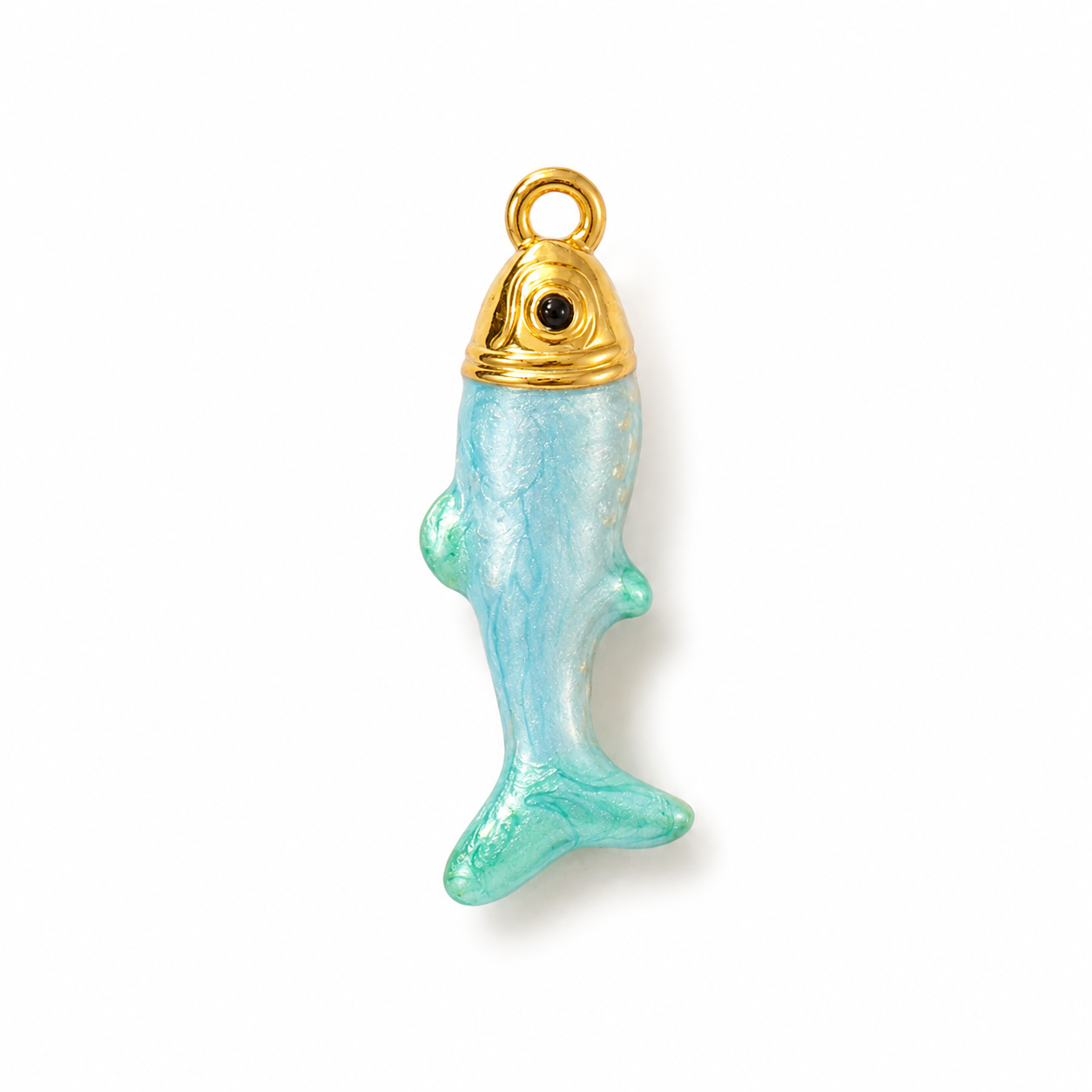 Großer Fisch Anhänger in 3D mit blauer Emaille, 18K vergoldet