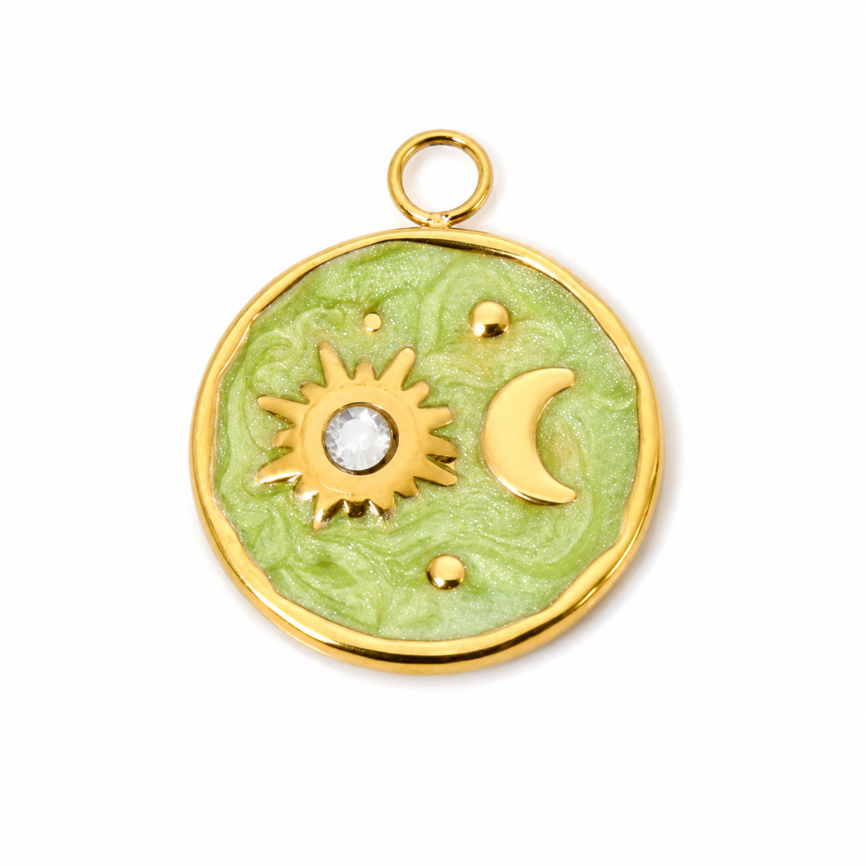 Edelstahl Charm Galaxis mit Sonne & Mond | 18K vergoldet