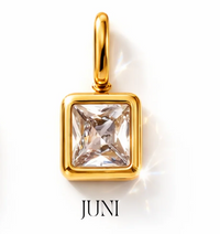 Geburtsstein Anhänger Gold – Quadratischer Monatsstein mit Zirkonia | 18K vergoldet