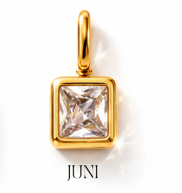 Geburtsstein Anhänger Gold – Quadratischer Monatsstein mit Zirkonia | 18K vergoldet