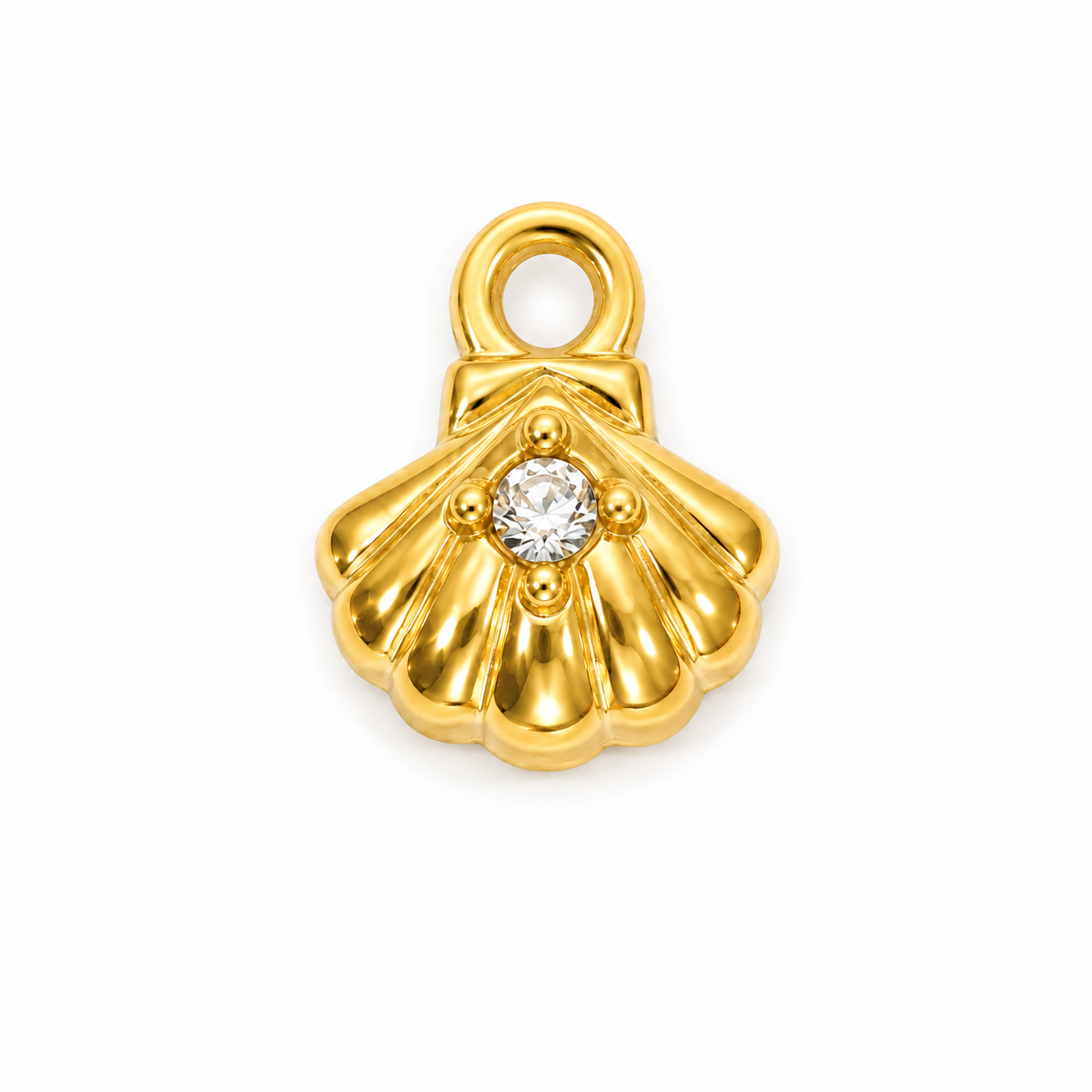 Mini Jakobsmuschel Anhänger mit Zirkonia, 18K vergoldet