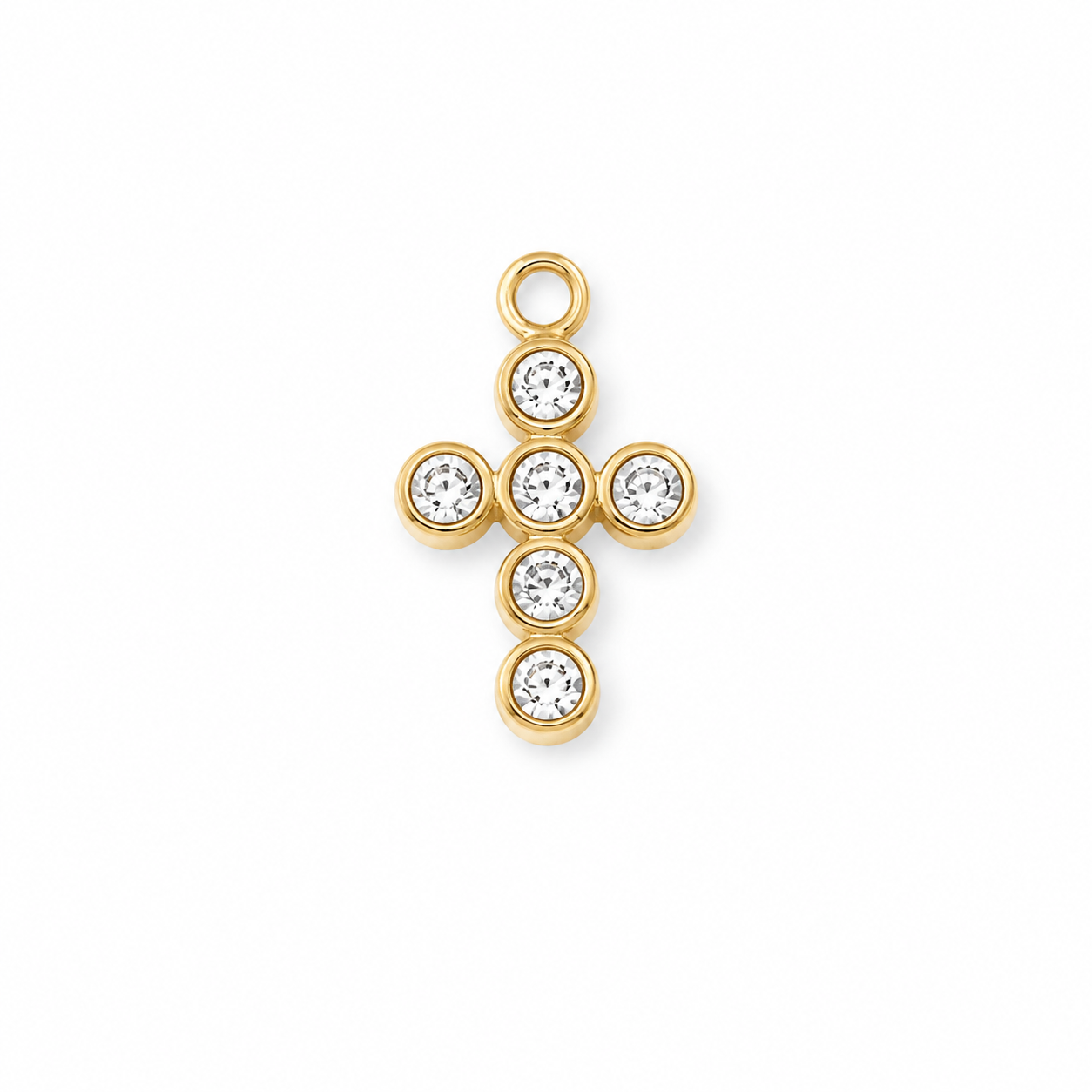 Mini Kreuz Anhänger rund mit Zirkonia, 18K vergoldet