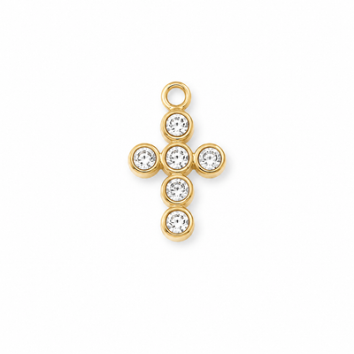 Mini Kreuz Anhänger rund mit Zirkonia, 18K vergoldet