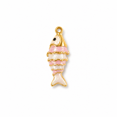 Fisch Anhänger Gold – Charm mit rosa Emaille | 18K vergoldet