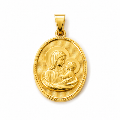 Mutter Maria mit Kind Amulett Gold – Großer Religiöser Anhänger | 18K vergoldet