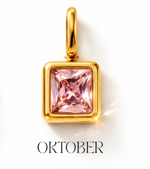 Geburtsstein Anhänger Gold – Quadratischer Monatsstein mit Zirkonia | 18K vergoldet