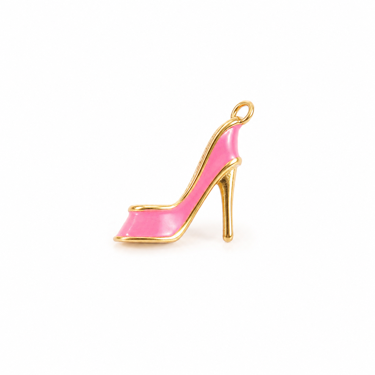 Pinker Stiletto Schuh Anhänger in 3D, 18K vergoldet