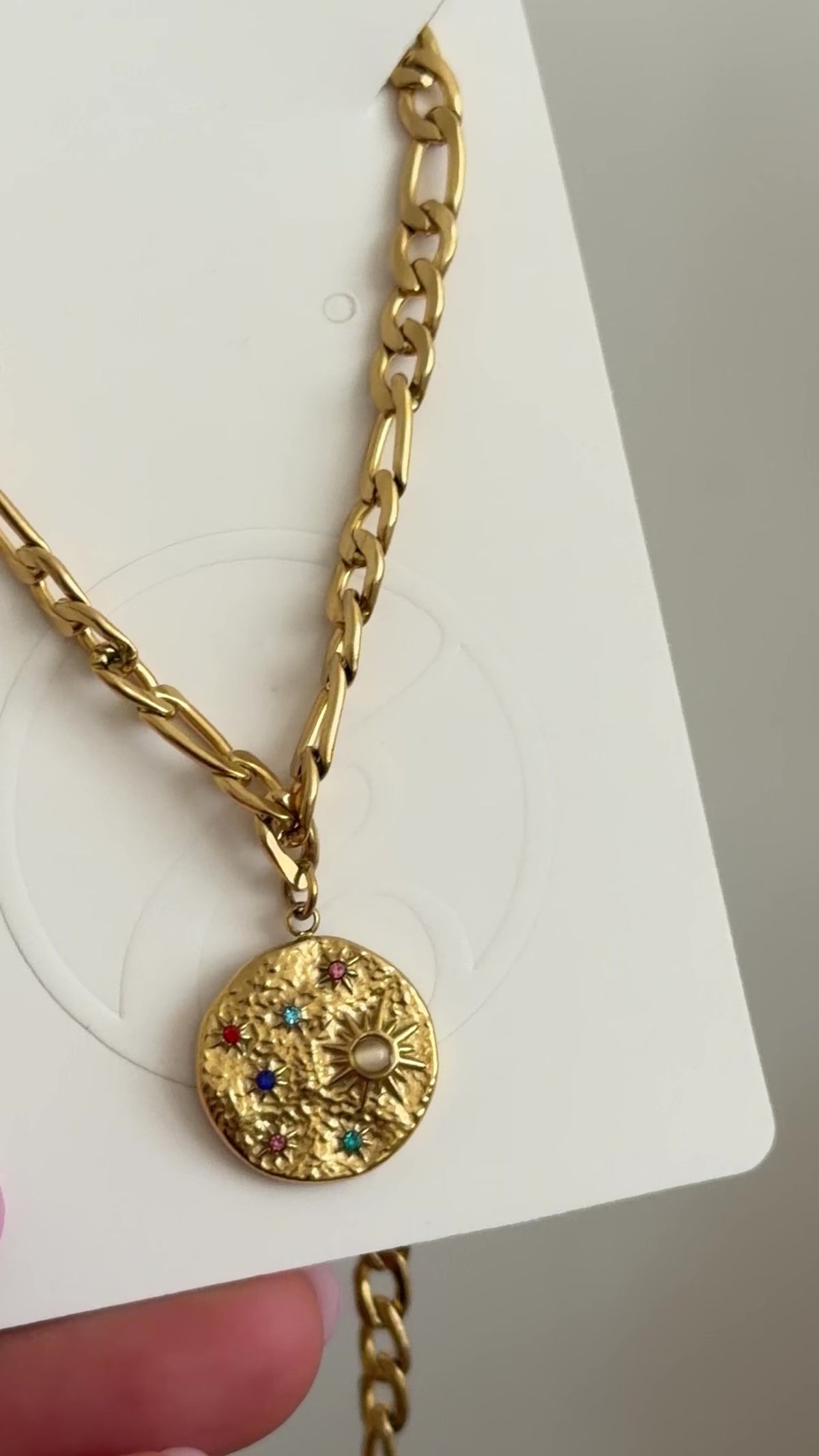 Galaxis Stern-Charm rund – Anhänger mit bunten Zirkonia | Edelstahl 18K vergoldet