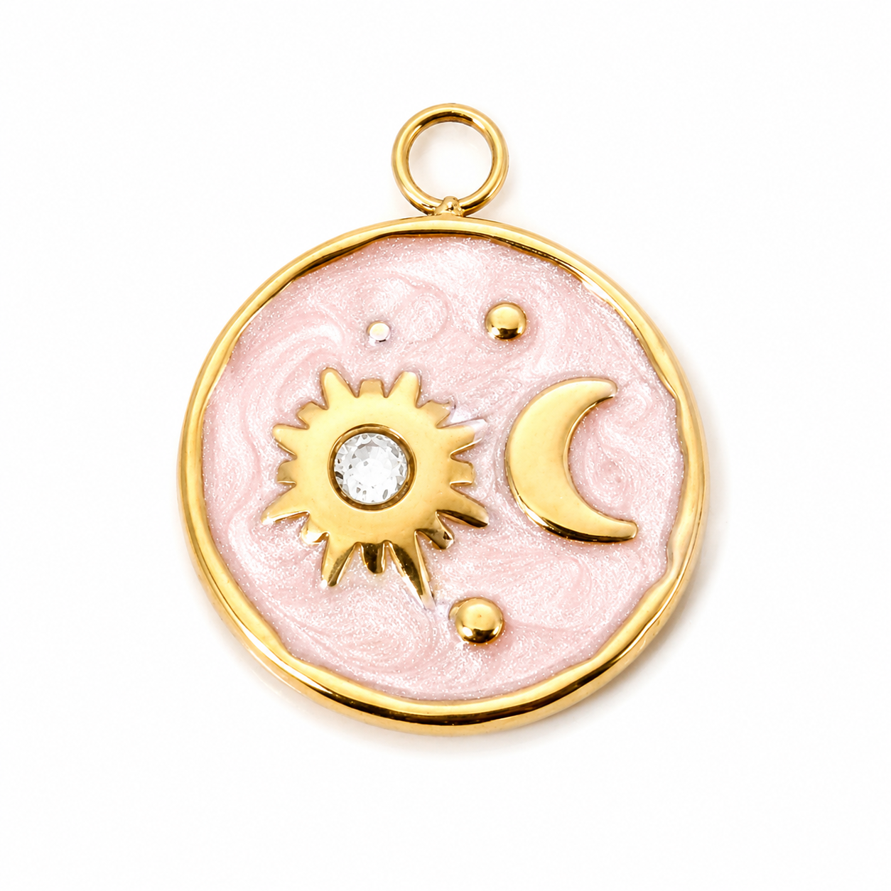 Edelstahl Charm Galaxis mit Sonne & Mond | 18K vergoldet