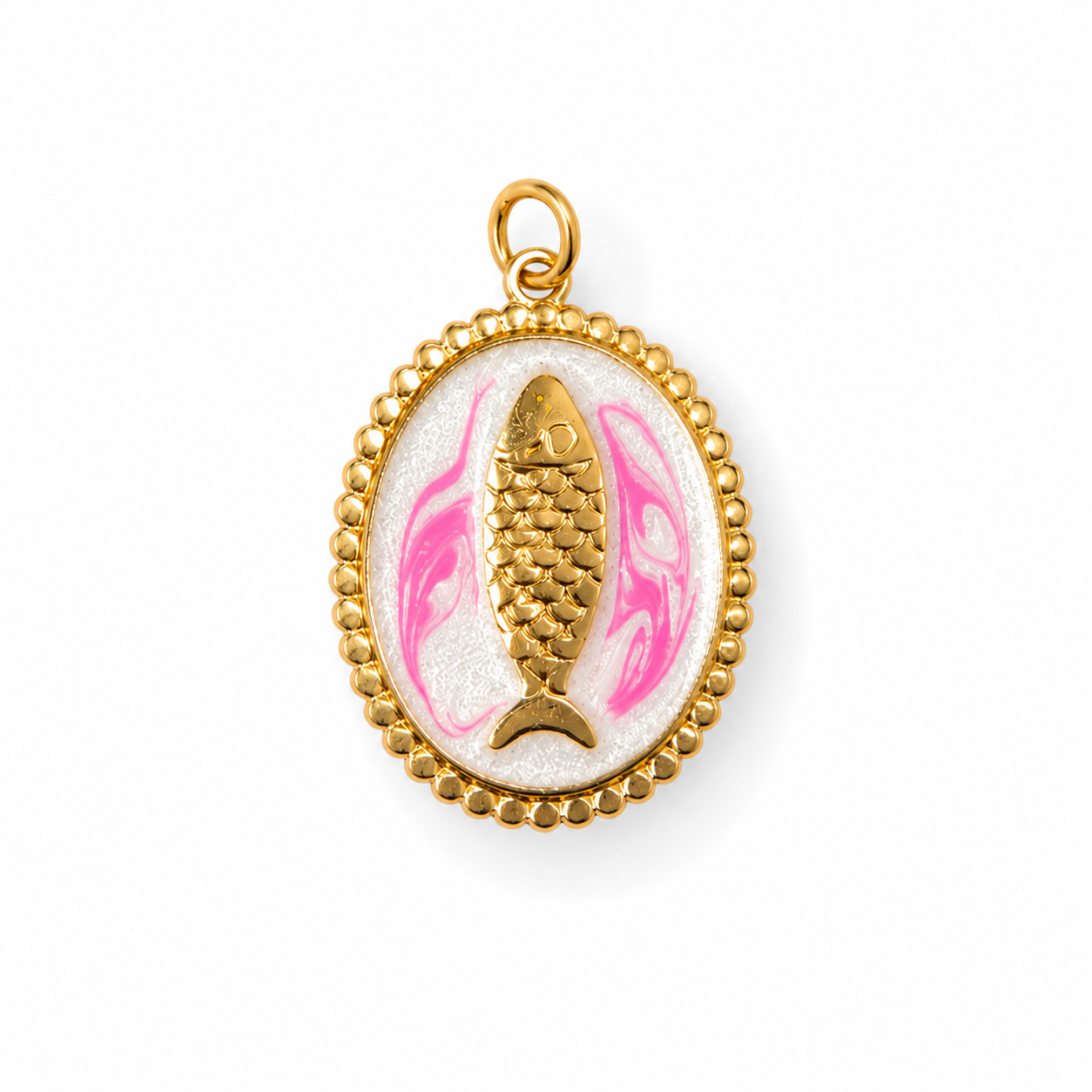 Fisch Medaillon Charm – Maritimer Anhänger mit Emaille in 3 Farben | 18K vergoldet