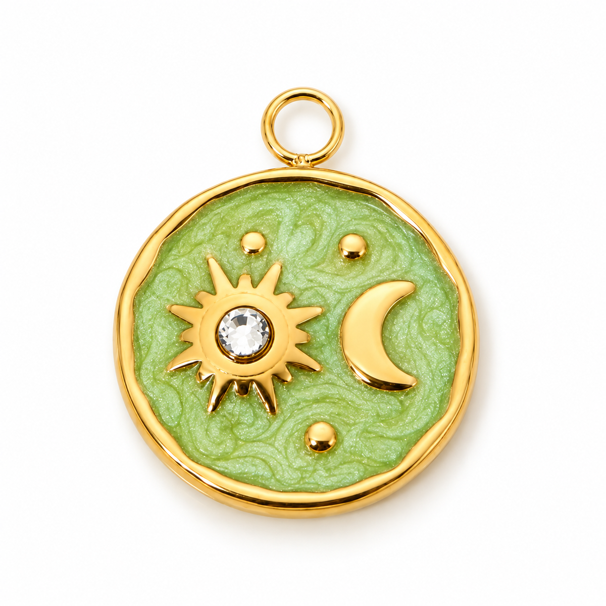 Galaxis-Charm rund mit Sonne & Mond – Emaille in 3 Farben | 18K vergoldet