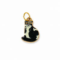 Katzen Anhänger Schwarz-Weiß – Beidseitiger Emaille Charm | 18K vergoldet